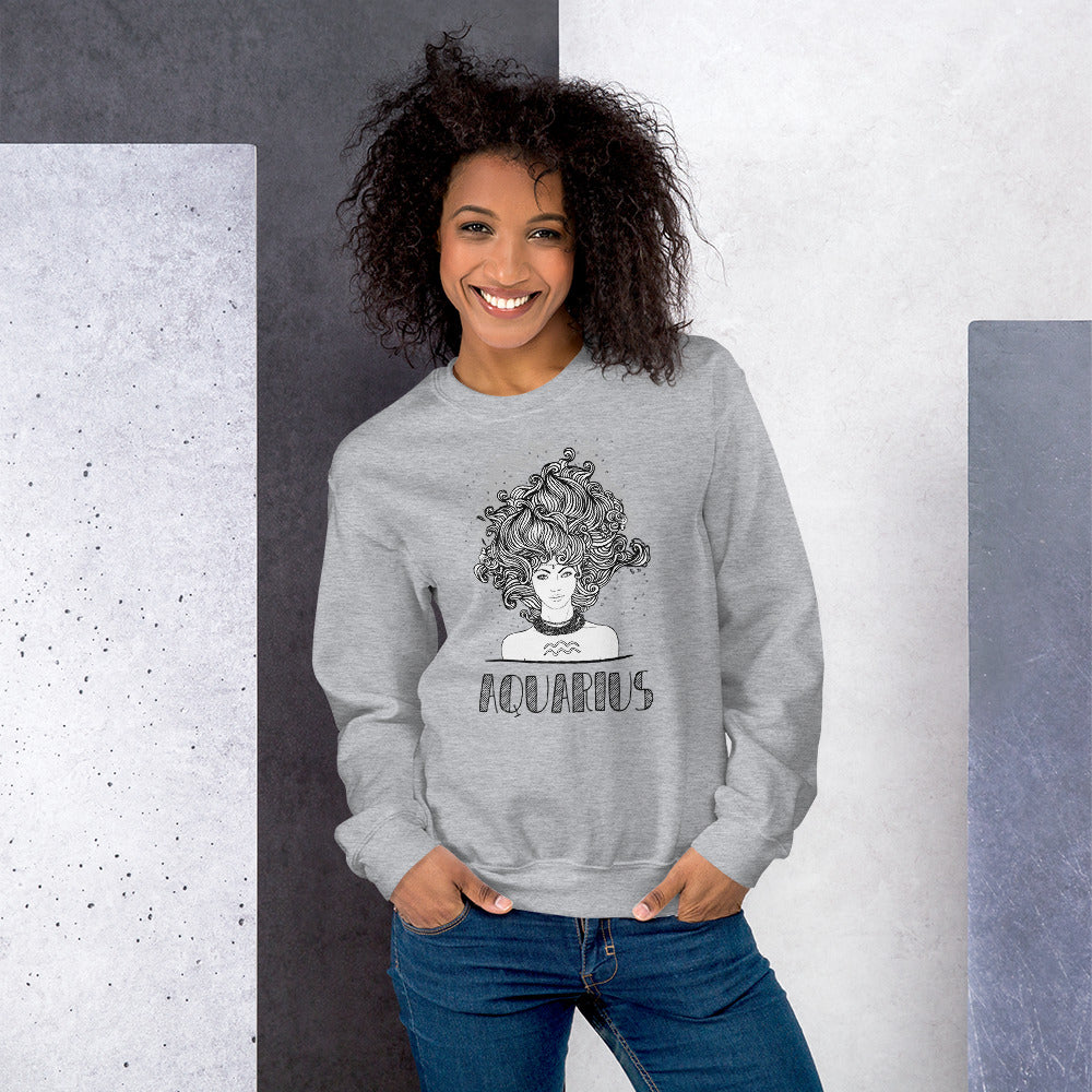 Aquarius Sweatshirt | Grey Crewneck Aquarius Zodiac Sweatshirt