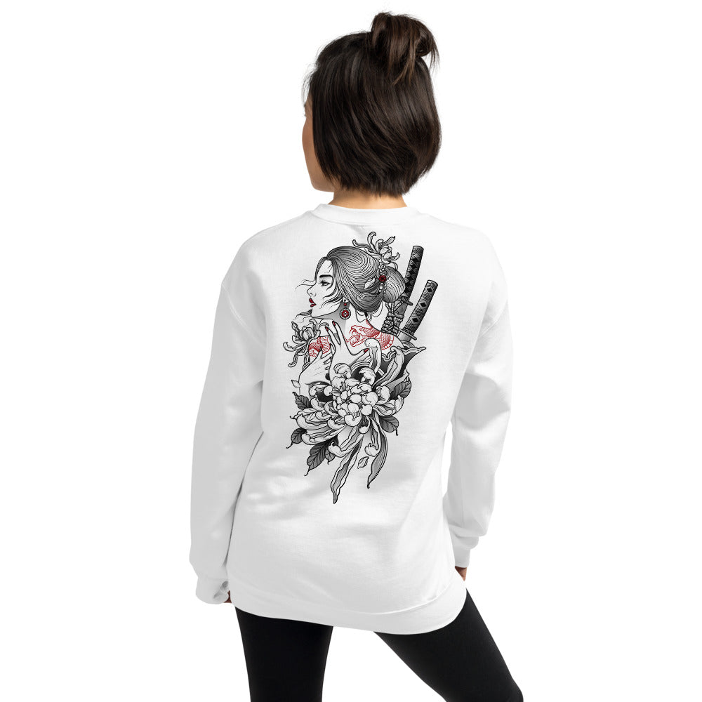 Japanese Woman Samurai Warrior Sweatshirt in White Color