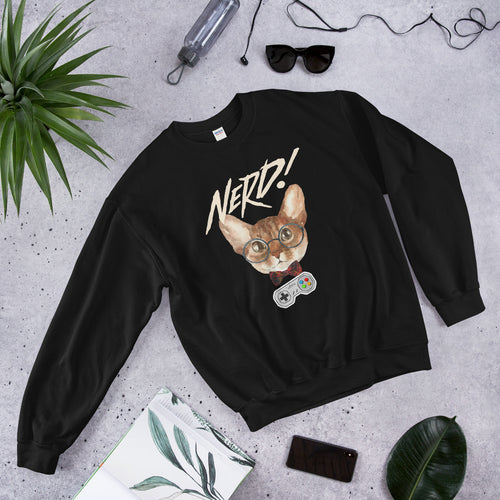 Nerd Cat Meme Crewneck Pullover Sweatshirt for Women