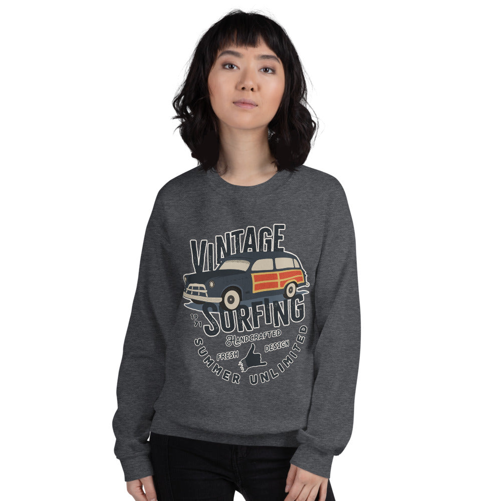 Vintage Car Surfing Crewneck Sweatshirt for Women