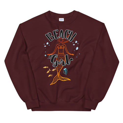 Beach Girl Mermaid Pullover Crewneck Sweatshirt for Women