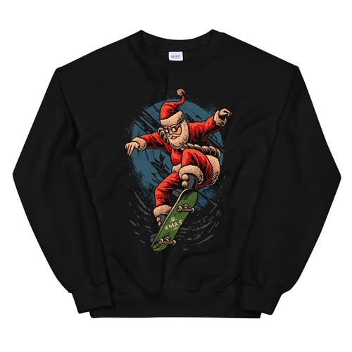 Skateboarding Santa Xmas Crewneck Pullover Sweatshirt for Women