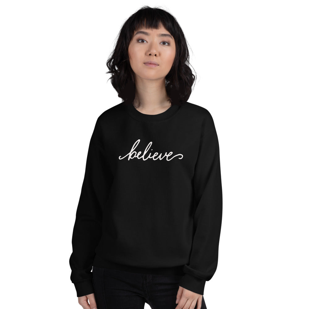 Black Believe Motivational Pullover Crewneck Sweatshirt for Women