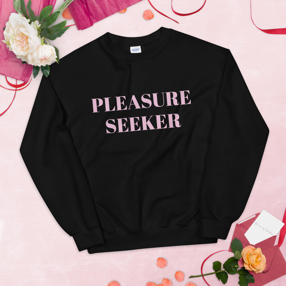 Black Pleasure Seeker Pullover Crew Neck Sweatshirt for Women