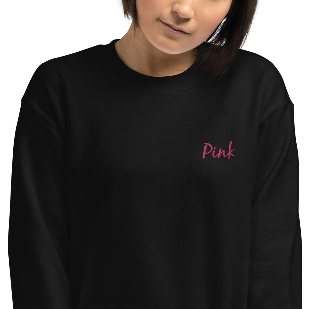 Pink One Word Embroidered Pullover Crewneck Sweatshirt