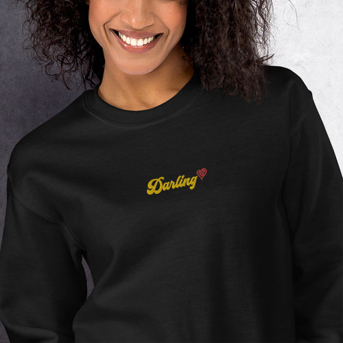 Darling Red Heart Embroidered Pullover Crewneck Sweatshirt