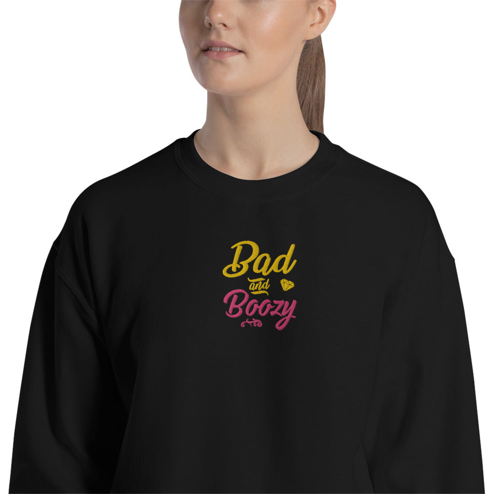 Bad and Boozy Sweatshirt Funny Drinking Embroidered Crewneck Gift