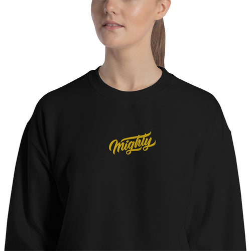 Embroidered One Word Mighty Pullover Crewneck Sweatshirt