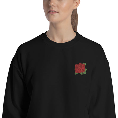 Red Rose Sweatshirt Embroidered Red is The Rose Crewneck