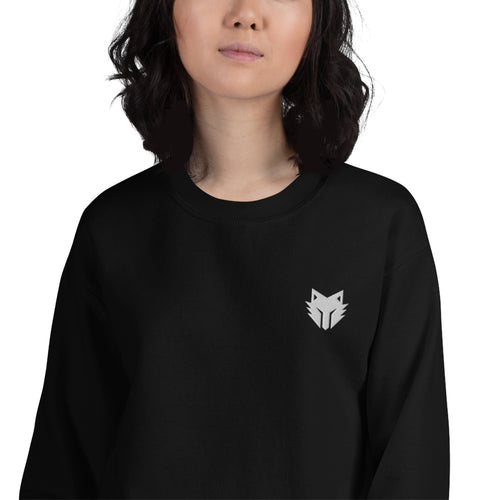 Embroidered Wolf Face Pullover Crewneck Sweatshirt for Women