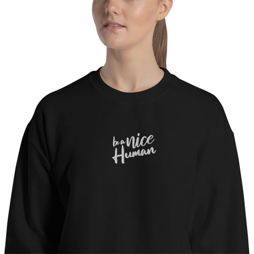 Be a Nice Human Sweatshirt Embroidered Compassion Pullover Crewneck
