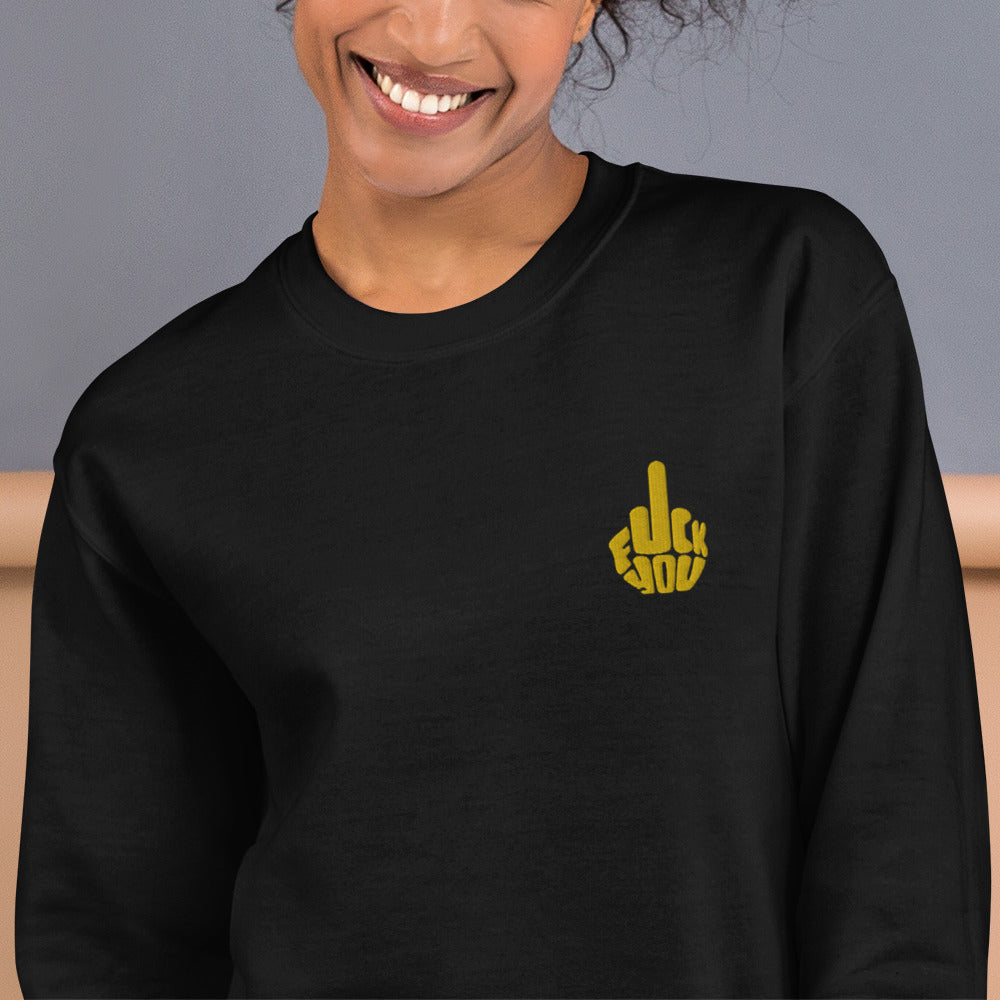 Fuck You Sweatshirt Embroidered Middle Finger Pullover Crewneck