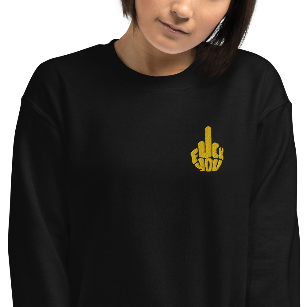 Fuck You Sweatshirt Embroidered Middle Finger Pullover Crewneck
