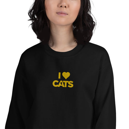 Embroidered I Love Cats Pullover Crewneck Sweatshirt