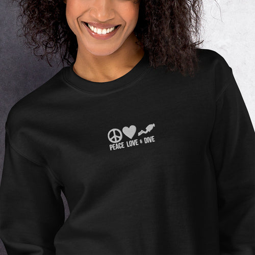 Peace Love Dive Sweatshirt Funny Embroidered Pullover Crewneck