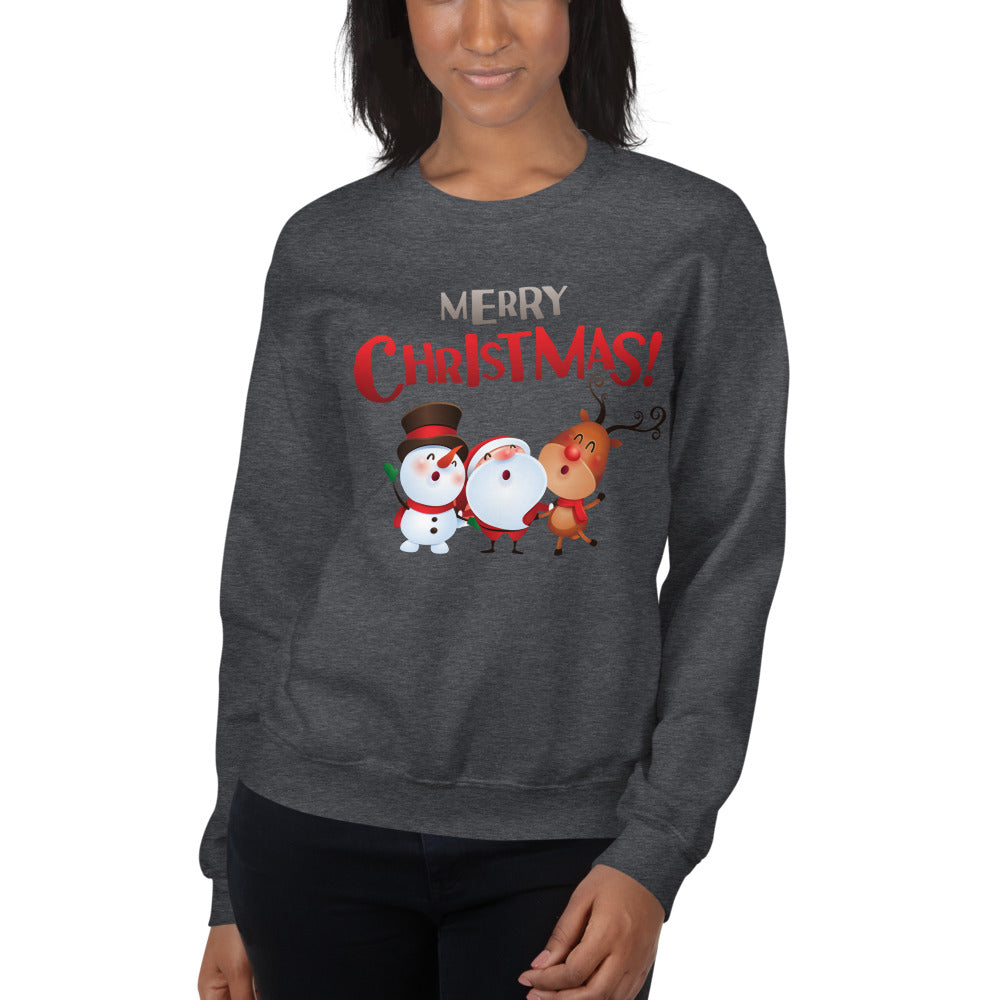 Santa, Snowman & Reindeer Crew Neck Sweatshirt Women