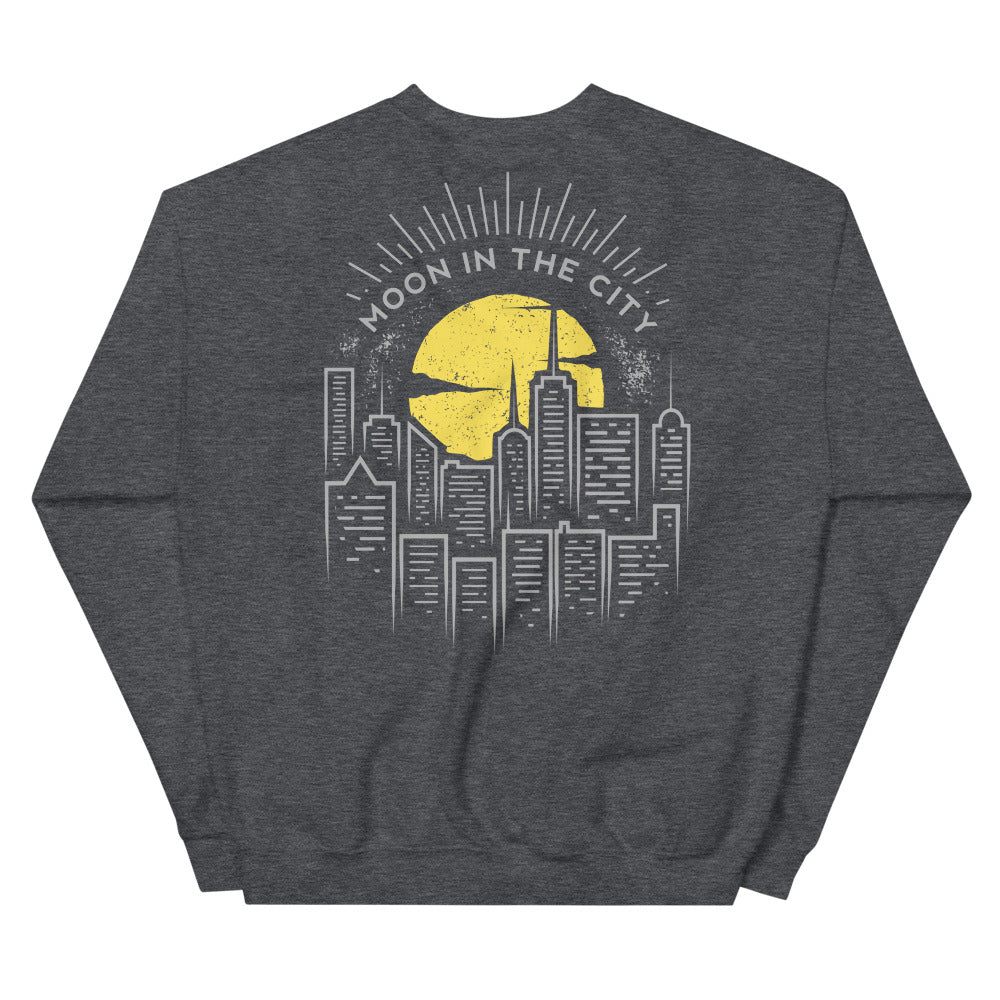Big Bright Moon in The City Sweatshirt Back Print Crewneck