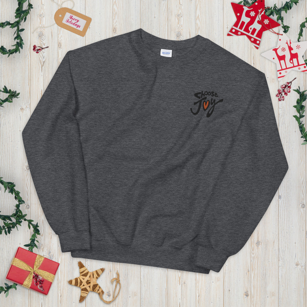 Embroidered Choose Joy Sweatshirt Inspirational Pullover Crewneck