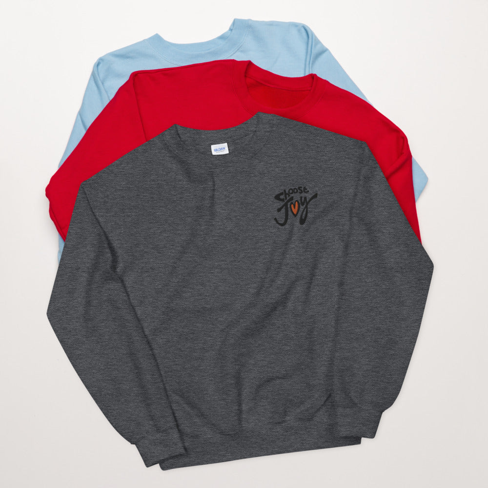 Embroidered Choose Joy Sweatshirt Inspirational Pullover Crewneck