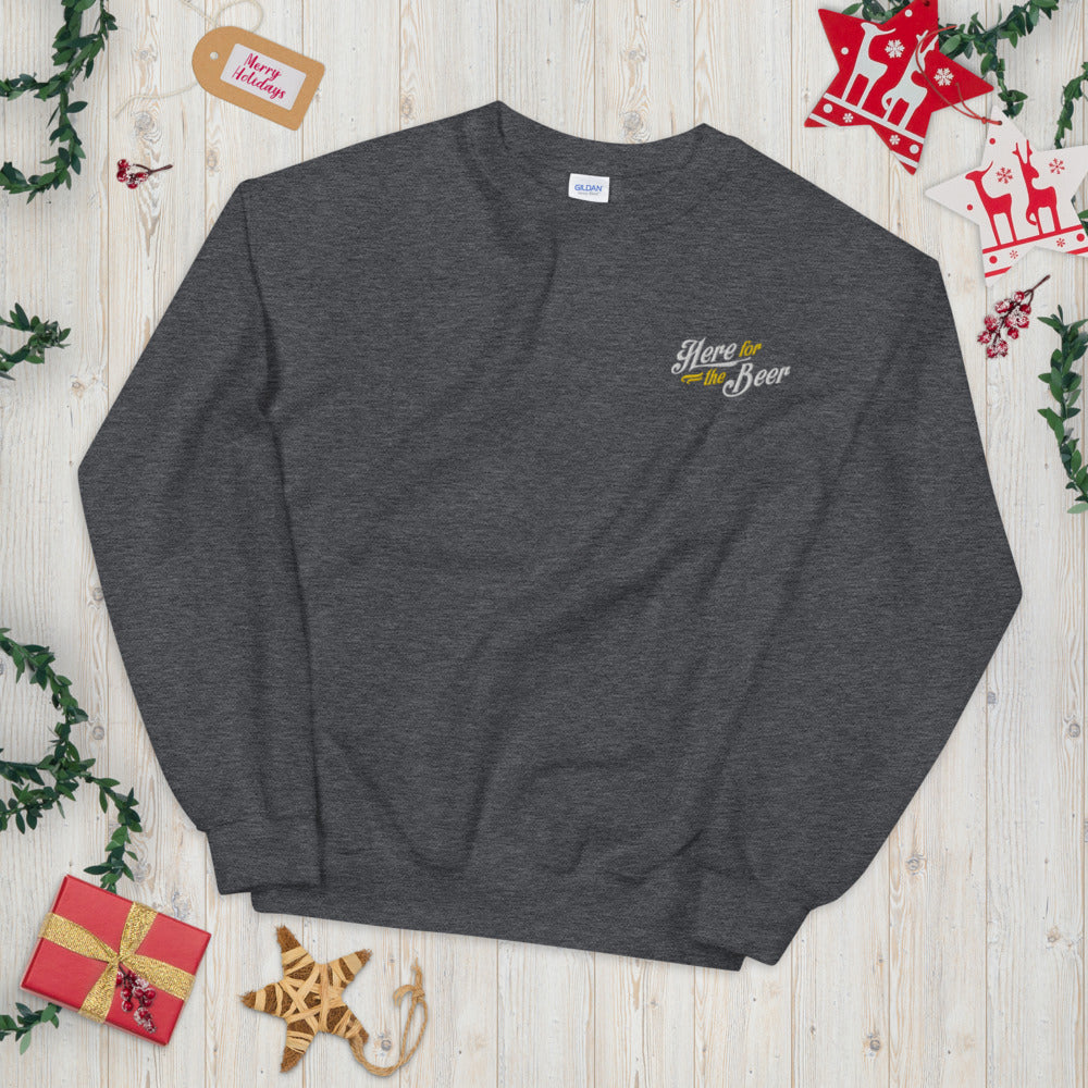 Here For The Beer Sweatshirt | Embroidered Beer Party Lover Pullover Crewneck