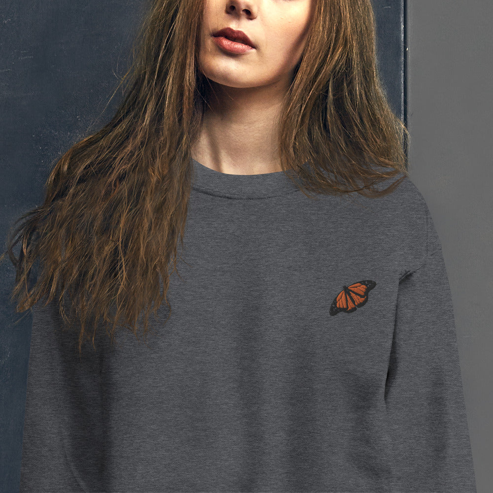 Butterfly Embroidered Pullover Crewneck Sweatshirt for Women