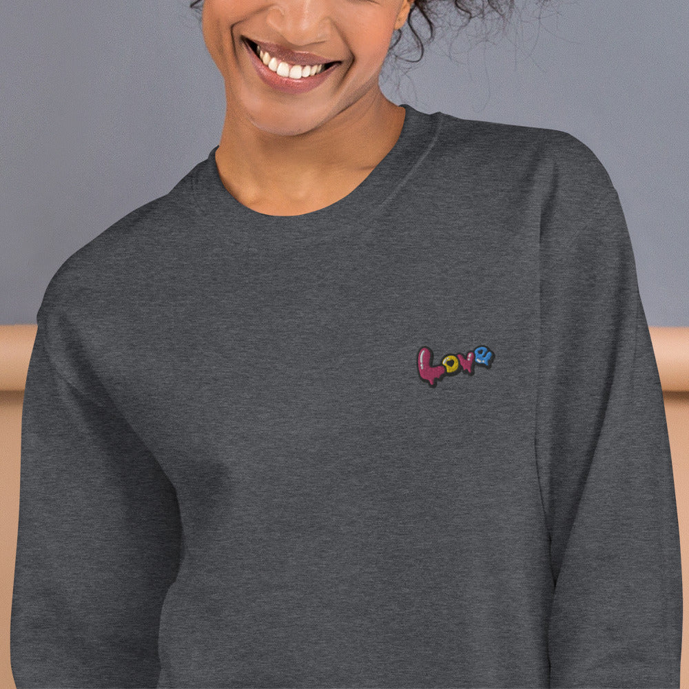 Love Embroidered Pullover Crewneck Sweatshirt for Women