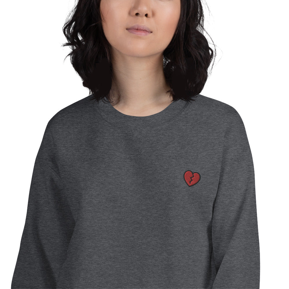 Broken Heart Sweatshirt Embroidered Heartbreaks Pullover Crewneck