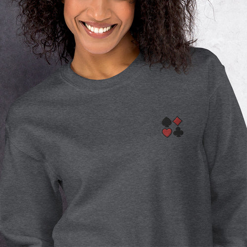 Suit of Cards Spade Heart Diamond Club Embroidered Pullover Crewneck Sweatshirt