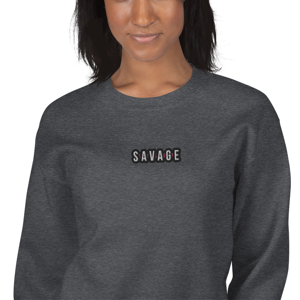 Embroidered Savage Sweatshirt Fierce Single Word Pullover Crewneck