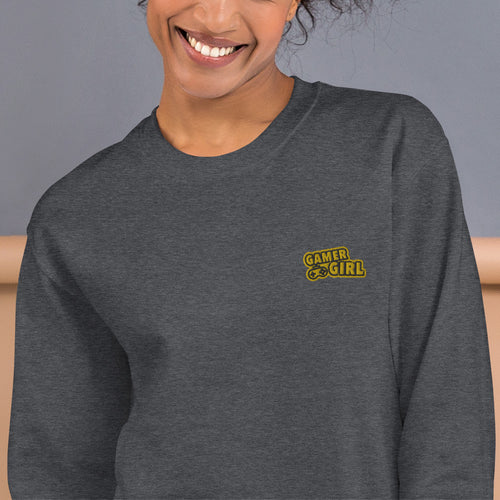 Gamer Girl Sweatshirt Embroidered Female Gamer Pullover Crewneck