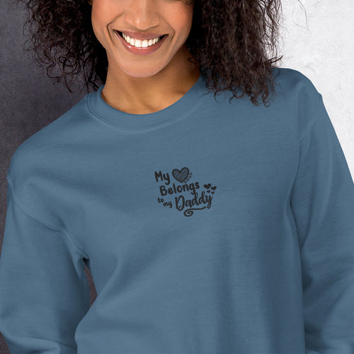 My Heart Belongs To My Daddy Embroidered Pullover Crewneck Sweatshirt