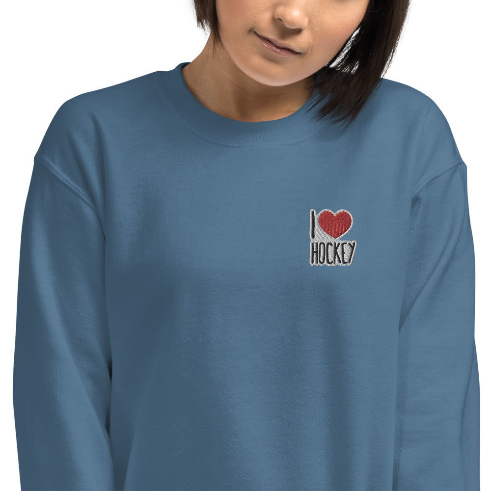 I Love Hockey Sweatshirt Embroidered Pullover Crewneck