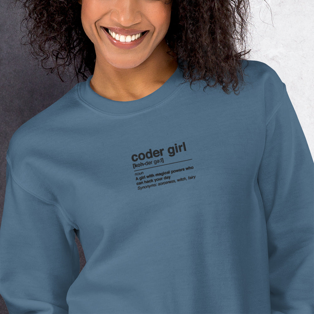 Coder Girl Sweatshirt Embroidered Tech Pullover Crewneck for Women