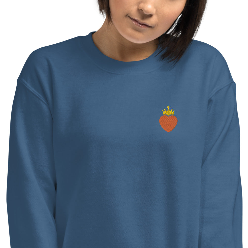 Queen of Heart Sweatshirt Cute Embroidered Pullover Crewneck