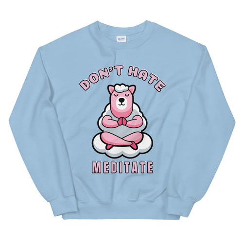 Don't Hate Meditate Pink Llama Crewneck Sweatshirt for Women