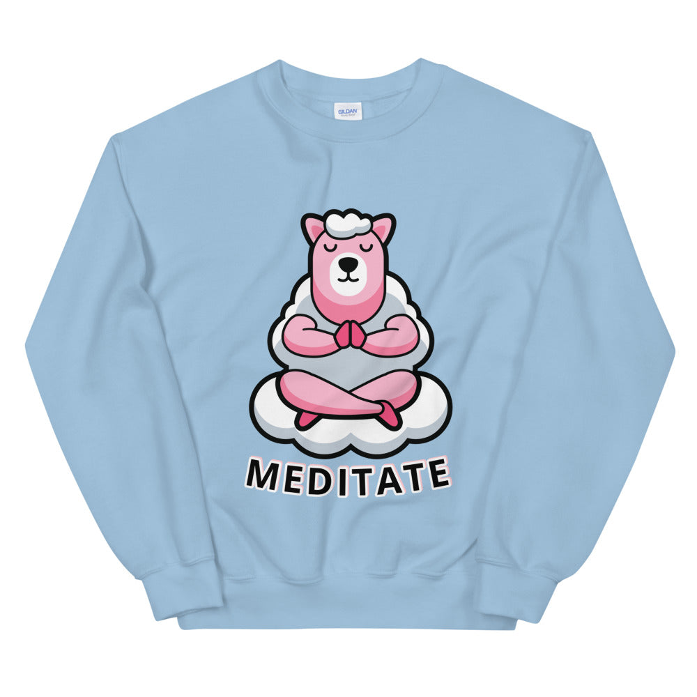 Cute Llama Meditate Crewneck Sweatshirt for Women
