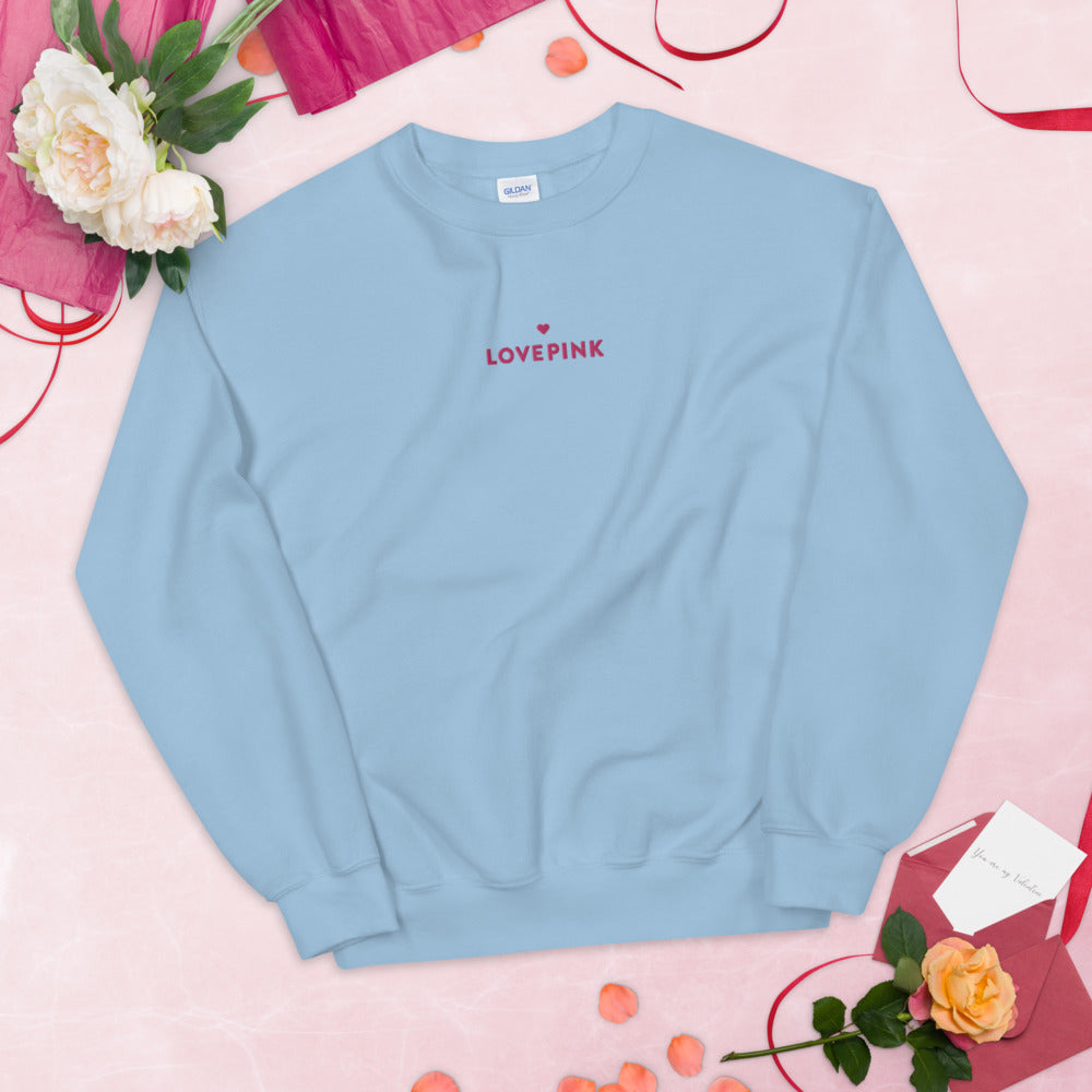 Love Pink Sweatshirt Embroidered Pink Heart Pullover Crewneck Women