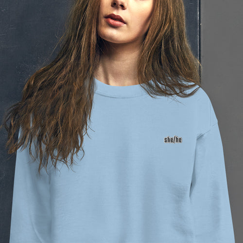 She He Gender Pronouns Embroidered Pullover Crewneck Sweatshirt