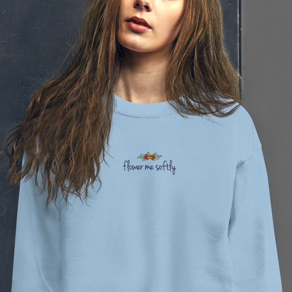 Flower Me Softly Embroidered Pullover Crewneck for Women