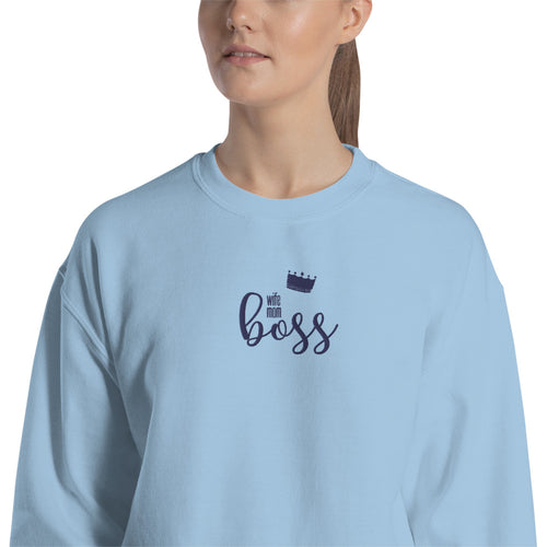 Wife Mom Boss Embroidered Pullover Crewneck Sweatshirt