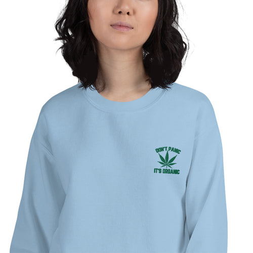 Don't Panic It's Organic Weed Leaf Crewneck Embroidered Sweatshirt