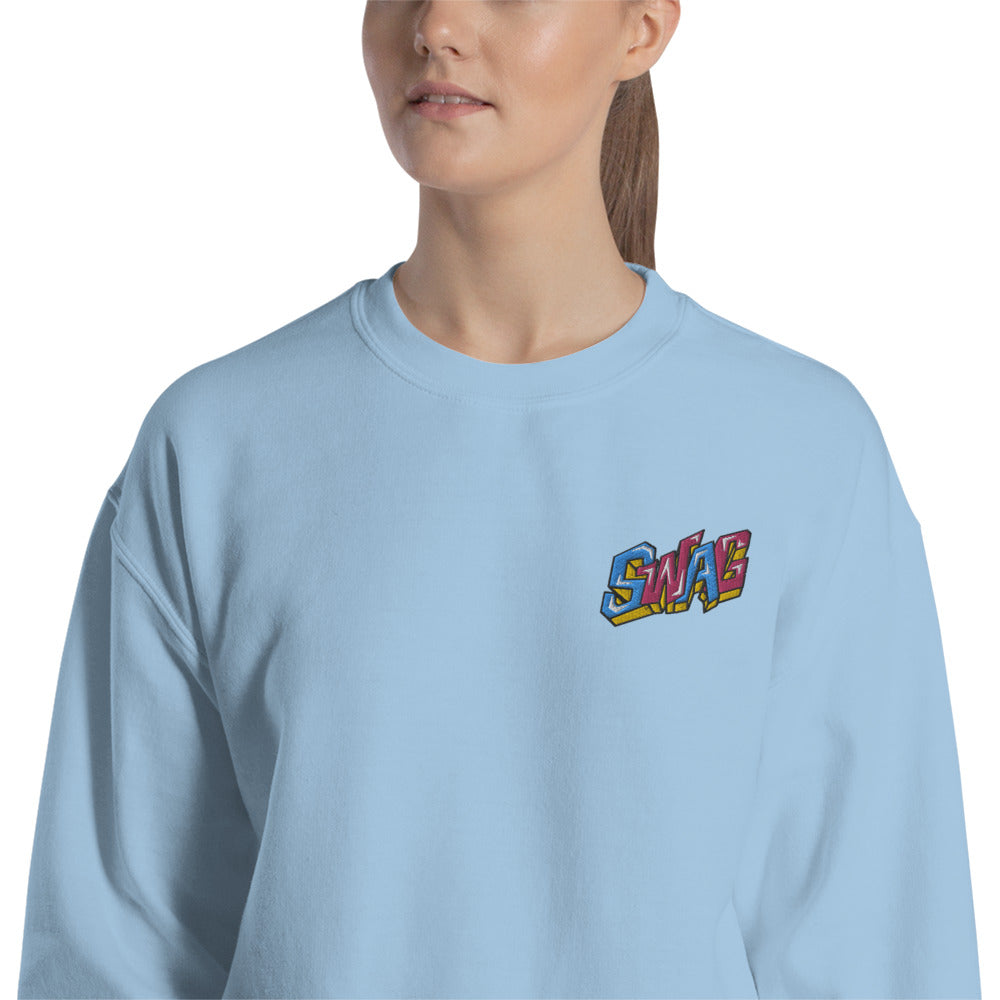Swag 3D Graffiti Art Word Embroidered Pullover Crewneck Sweatshirt