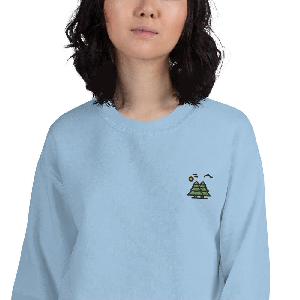 Pine Trees Sweatshirt Embroidered Outdoor & Nature Pullover Crewneck