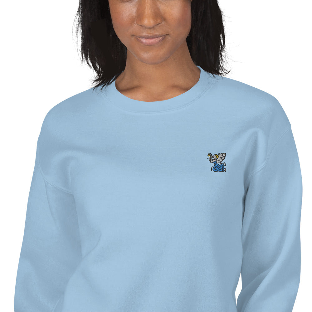 Angel with Flute Embroidered Pullover Crewneck Sweatshirt