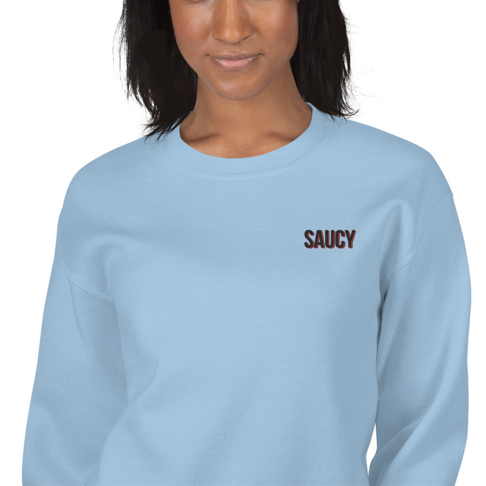 Saucy Sweatshirt Embroidered Boldly Flirtatious Pullover Crewneck