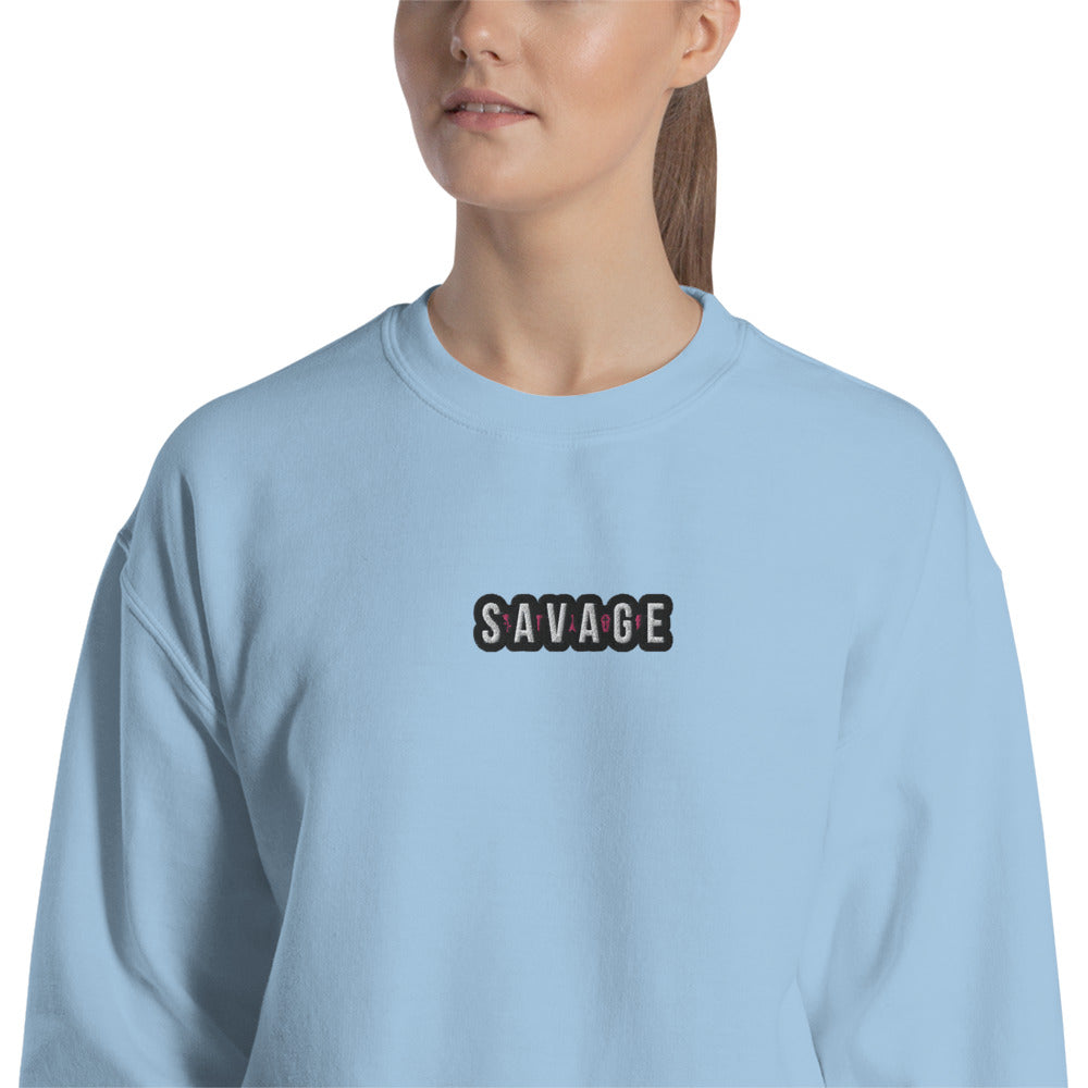 Embroidered Savage Sweatshirt Fierce Single Word Pullover Crewneck
