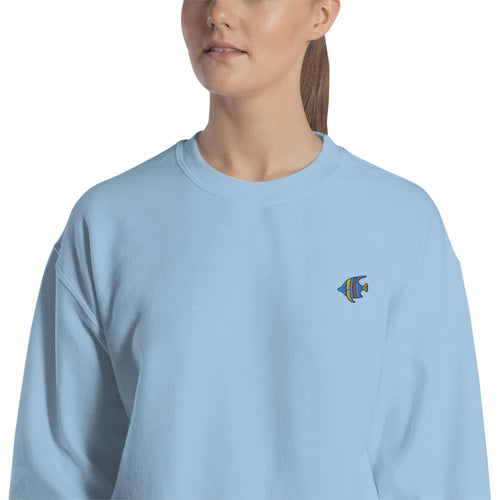 Fish Sweatshirt Embroidered Cute Tropical Fish Pullover Crewneck