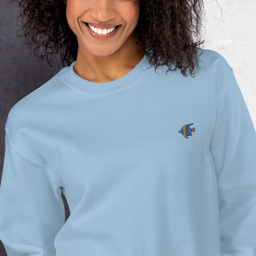 Fish Sweatshirt Embroidered Cute Tropical Fish Pullover Crewneck