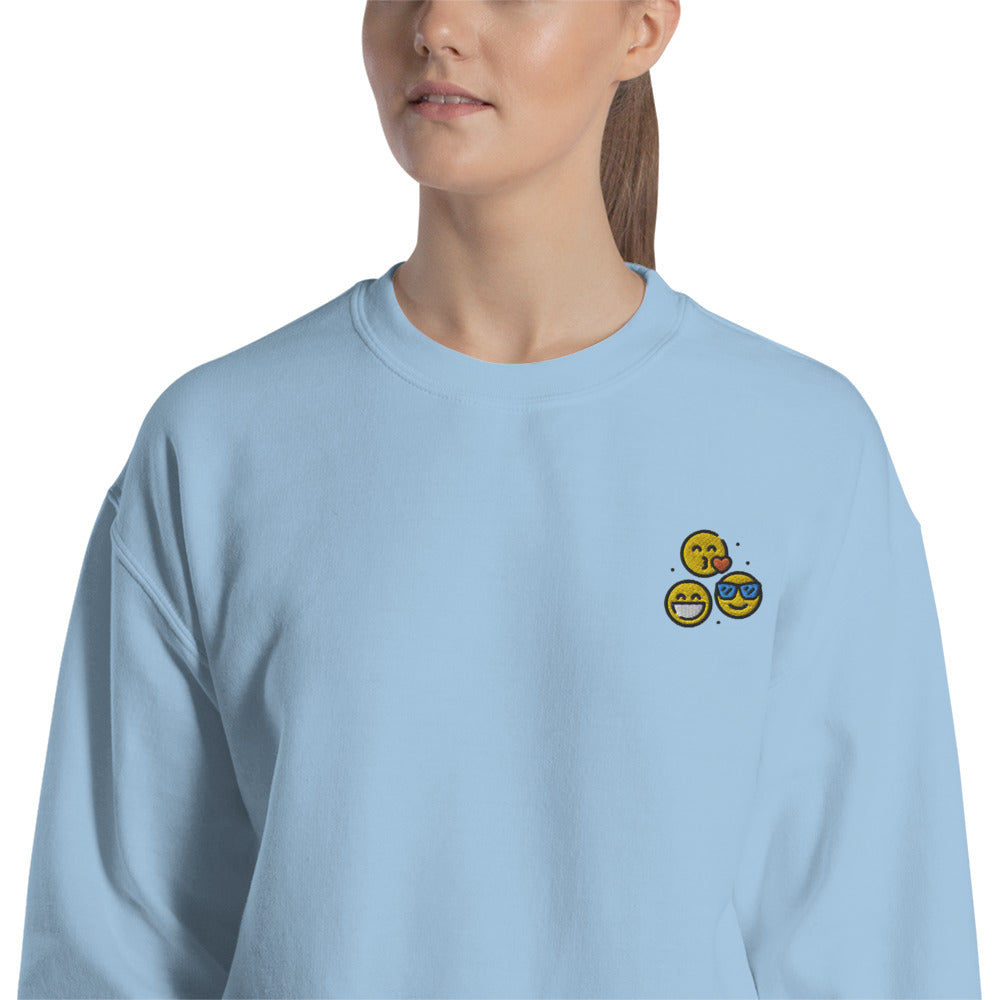Cool Love Laugh Emoji Sweatshirt Embroidered Emoticons Pullover Crewneck
