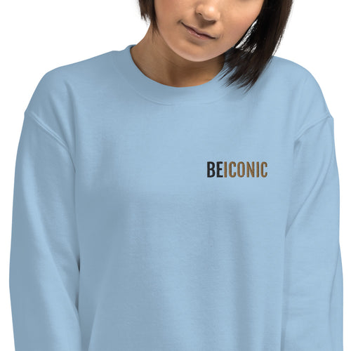 Be Iconic Sweatshirt Embroidered Motivational Quote Pullover Crewneck